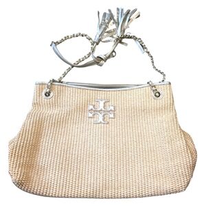 Tory Burch Straw Woven Shoulder Bag / Clutch – Double-T Logo – Excellent...